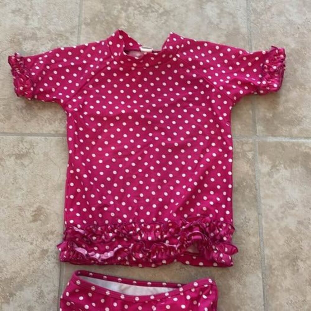 RuffleButts 4T Polka Dot Rash Guard Swimsuit Set